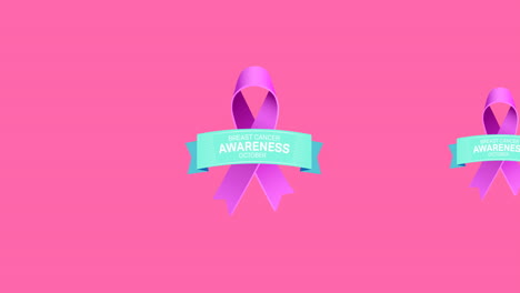animation of multiple pink ribbon logo and breast cancer text appearing on pink background
