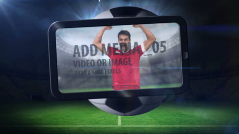 world cup animation with tablet screen showing player