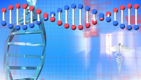 dna 가닥의 애니메이션과 과학적 데이터 처리