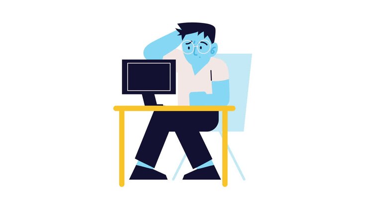 worker man worried using desktop animation