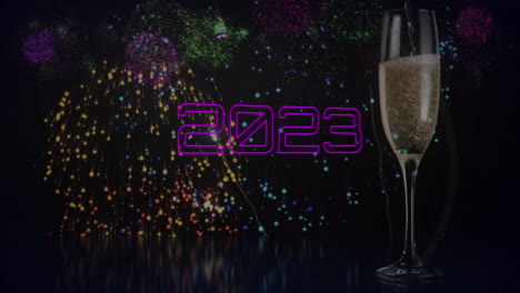 animación de 2023 texto sobre vidrio y fuegos artificiales
