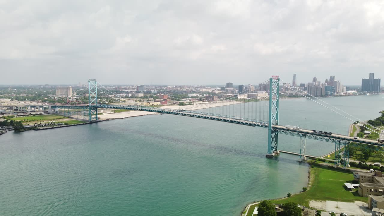Vehicles Crossing Ambassador Bridge Windsor – Canada U.S. Trade Border in Motion