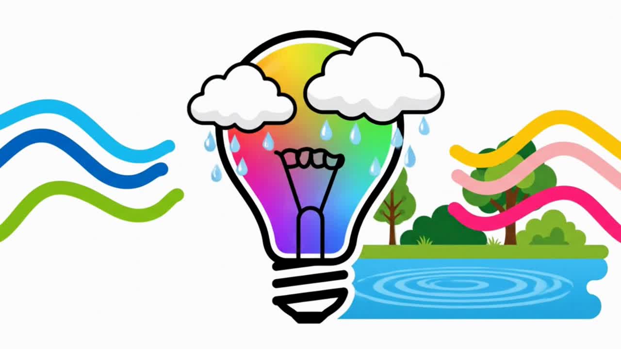 Lightbulb with Weather Icons Representing Renewable Energy Sources