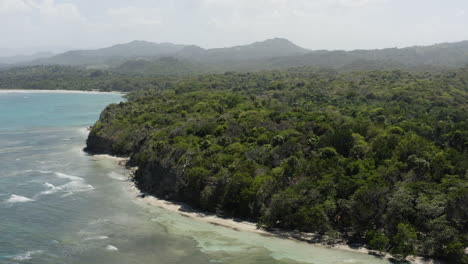 Exuberante-Bosque-Y-Playa-De-Arena-Blanca-De-Playa-Teco-En-Maimon-República-Dominicana---Toma-Aérea