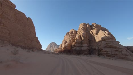 desert driving point of view and background jordan wadi rum