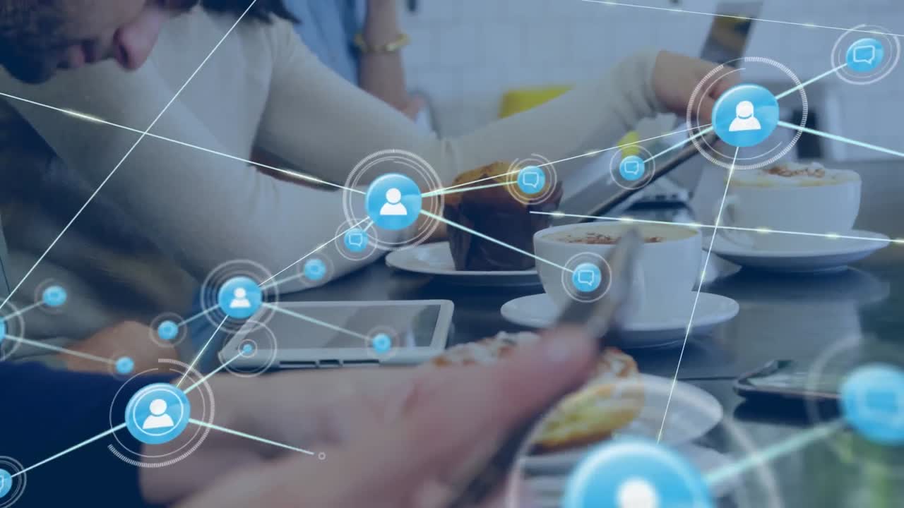 다양한 사업가들과의 아이콘과의 연결 네트워크의 애니메이션