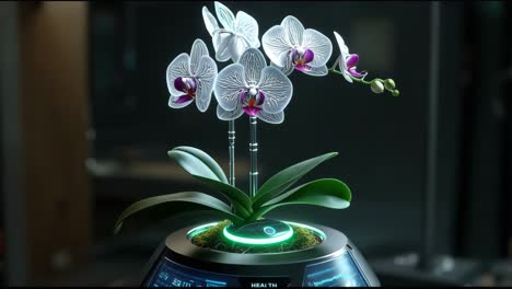 white orchid in futuristic pot