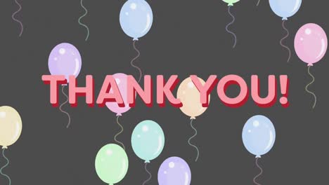 Digital-animation-of-thank-you-text-against-multiple-balloons-floating-on-grey-background