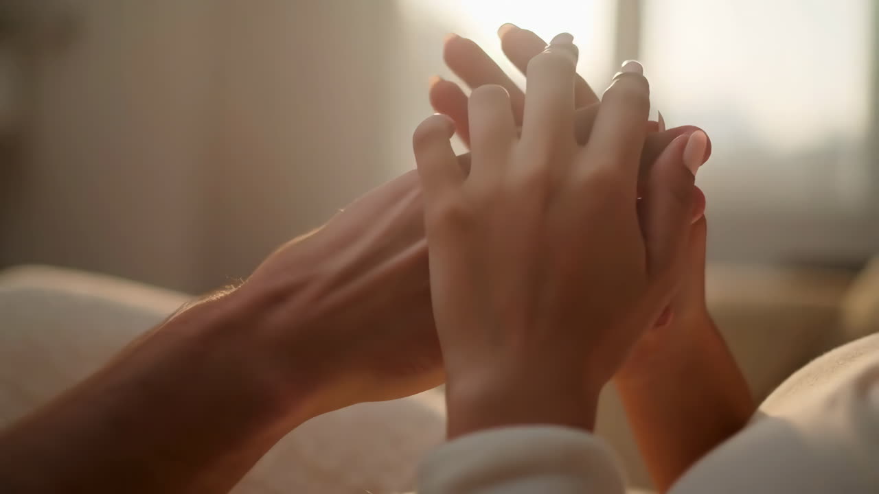 Close-up of Hands Gently Holding in Soft, Warm Light