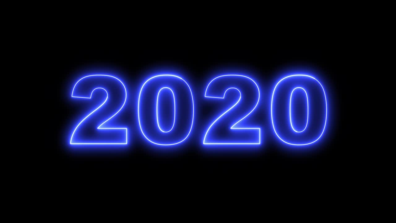 2020 new year celebration sign in electric neon blue - looped