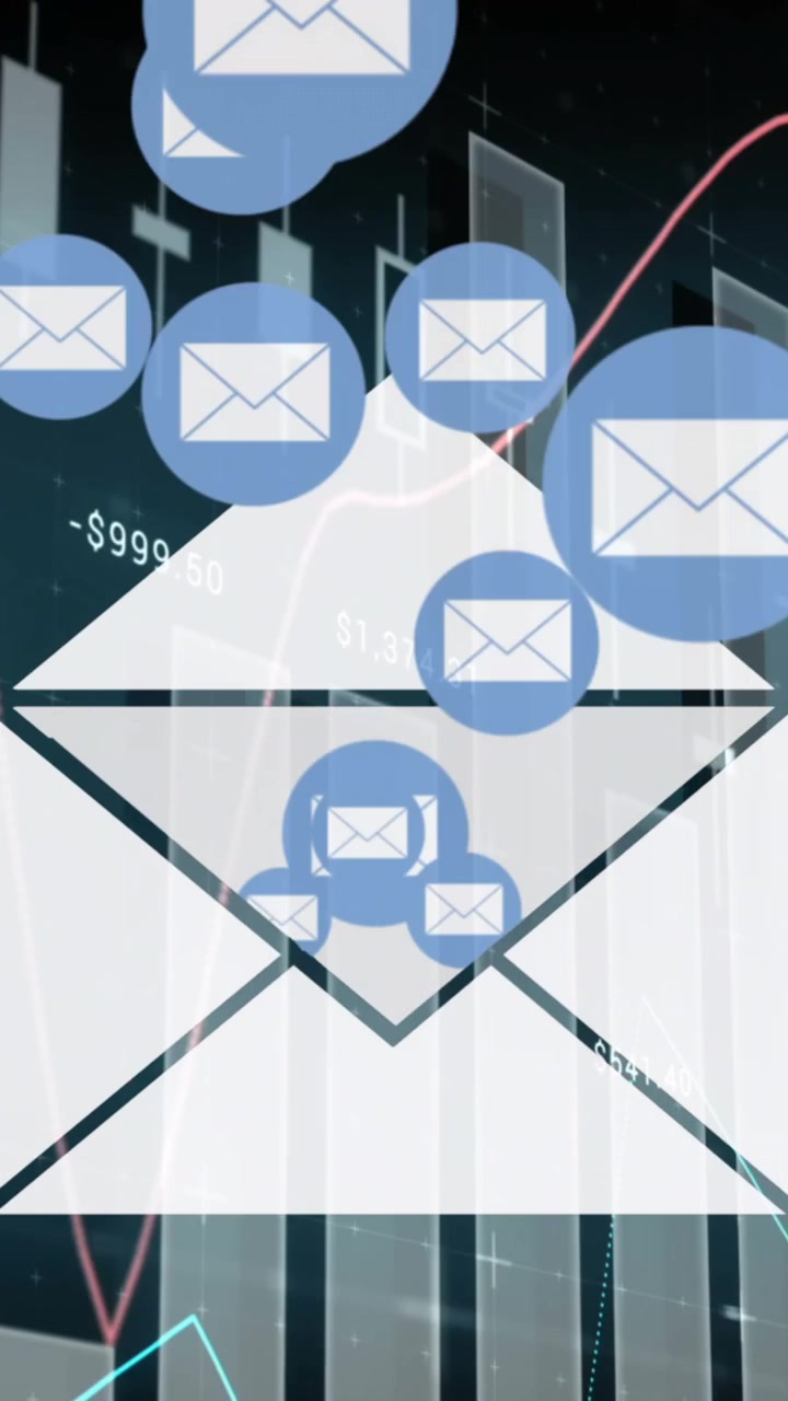 Animazione di icone email con statistiche ed elaborazione di dati finanziari