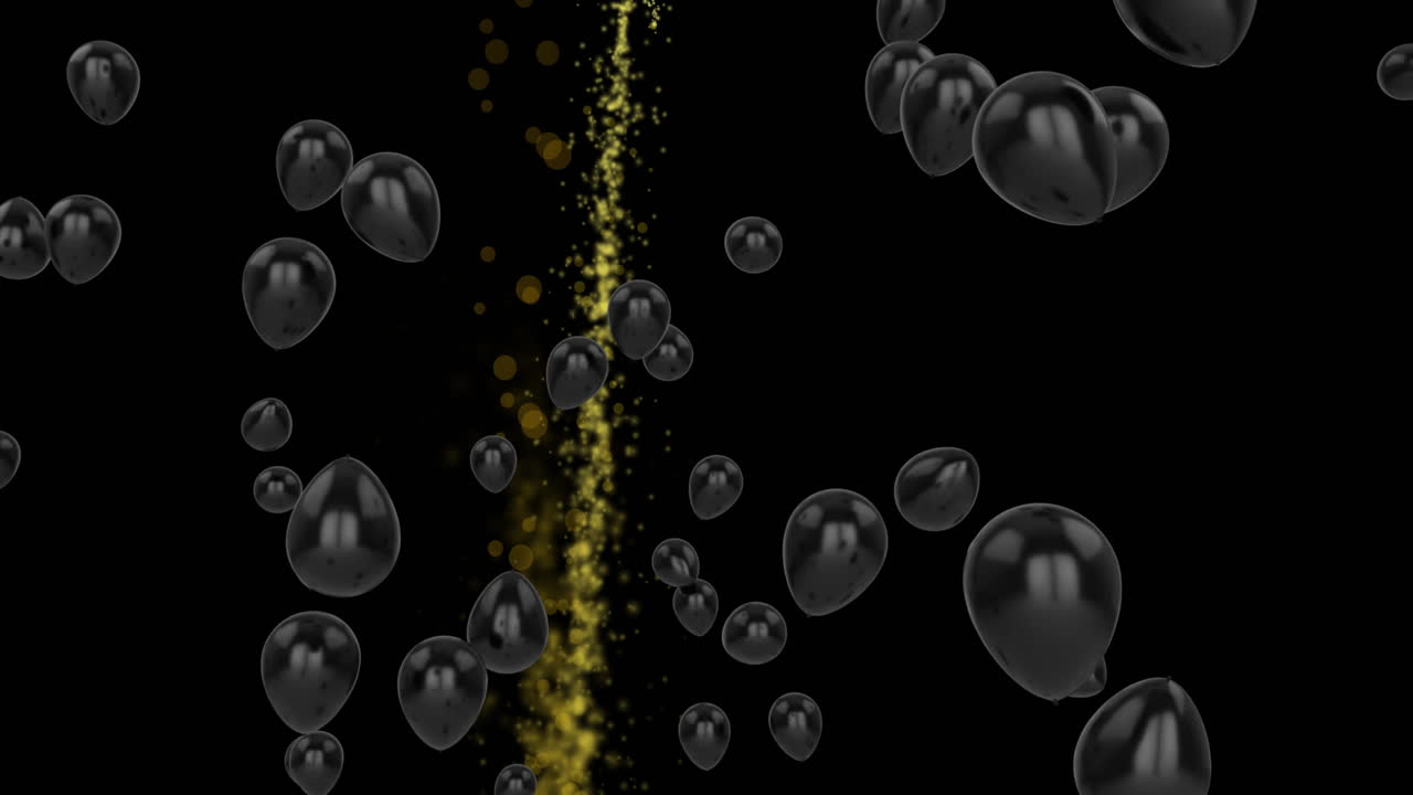 Animation von schwarzen Ballons und einer Lichtspur auf schwarzem Hintergrund