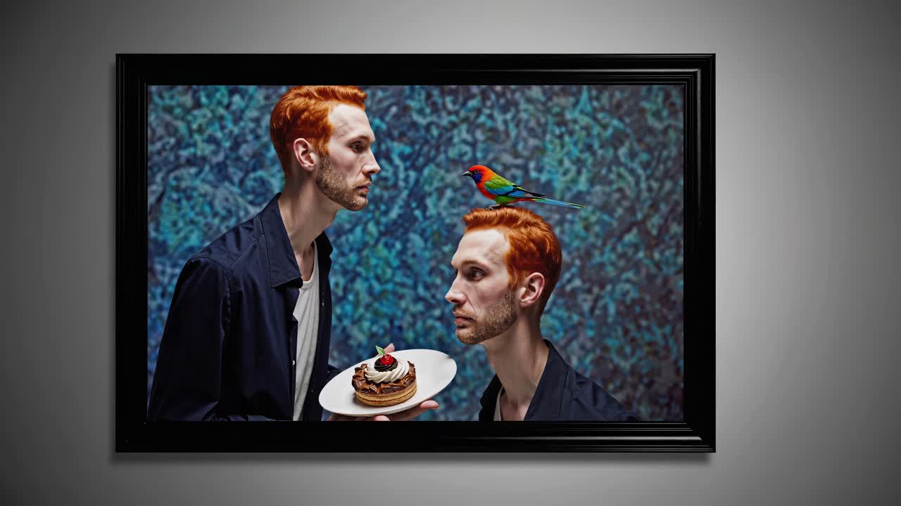 새와 케이크를 가진 남자