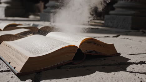 destroyed ancient library with sunlight