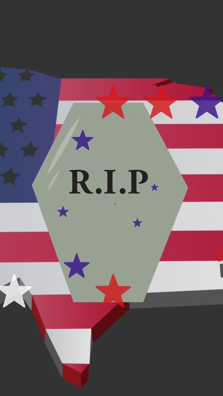 Animation of coffin and stars over map with flag of united states of america