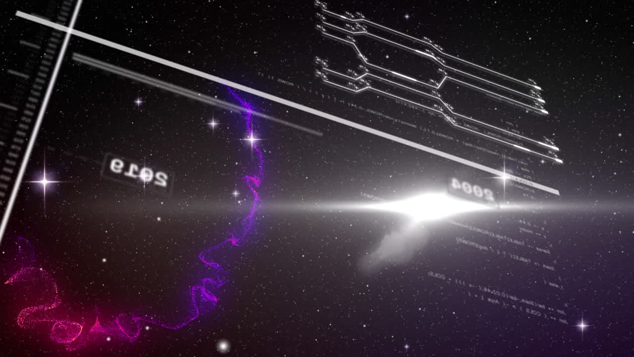 데이터와 조명과 함께 검은 디지털 화면의 애니메이션