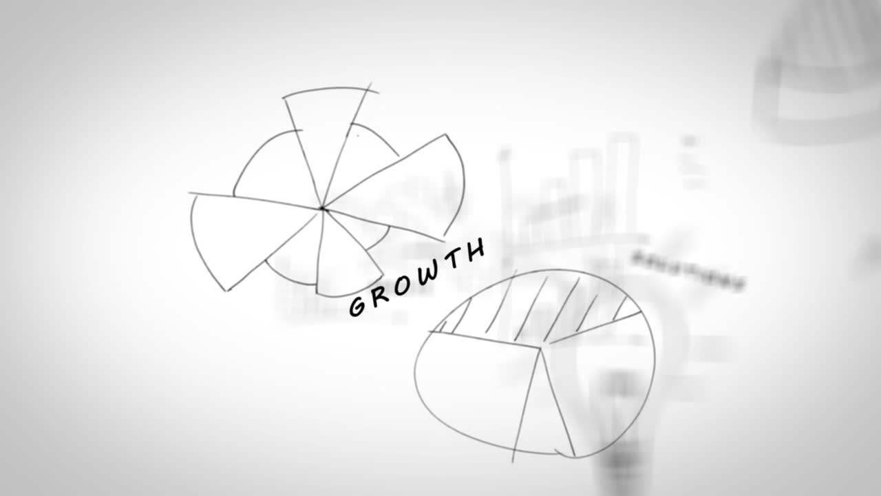 Drawings with charts showing business terms