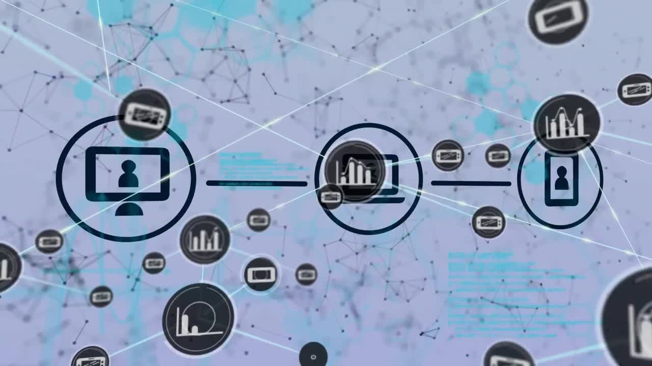 animación de la red de conexiones con iconos digitales