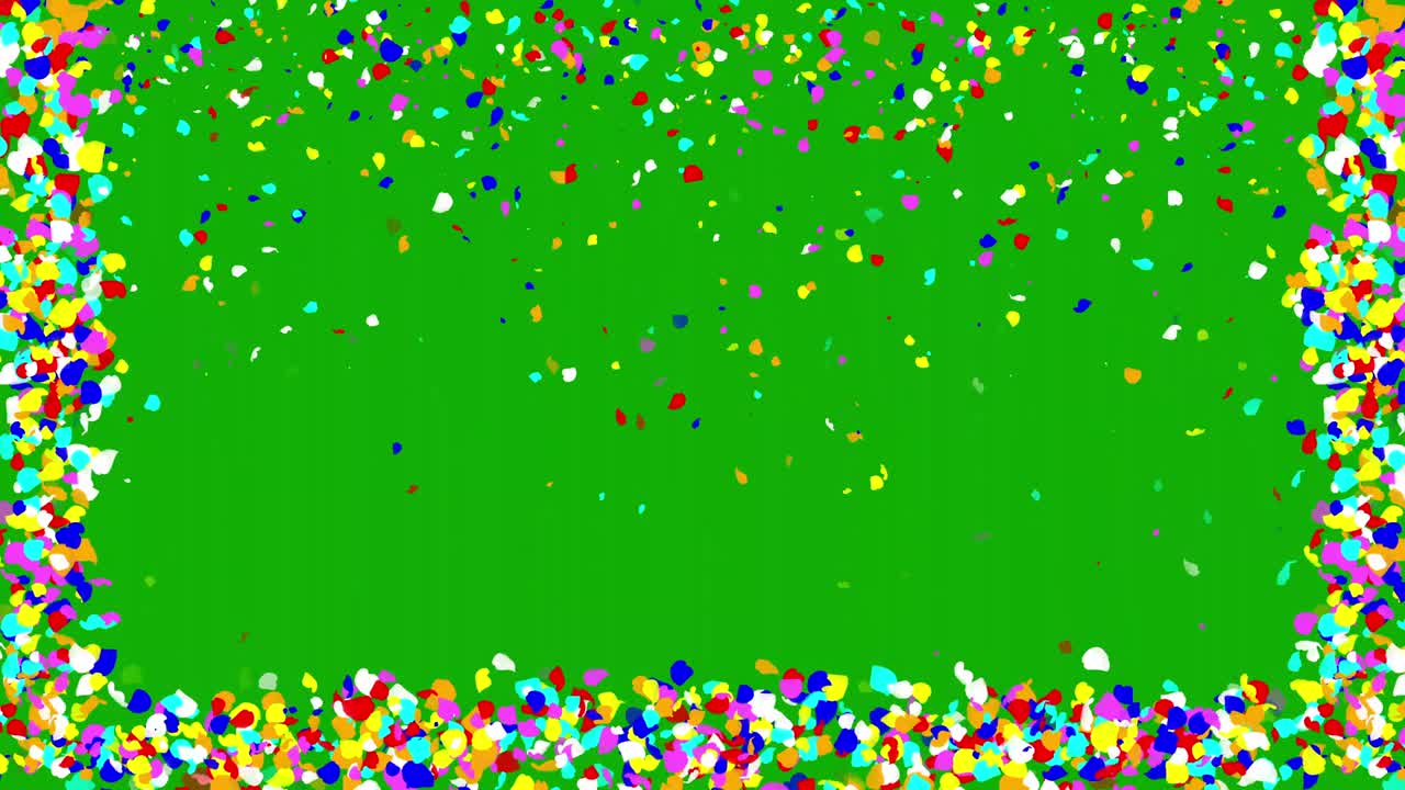 partículas de confeti coloridas celebraciones gráficos en movimiento con fondo de pantalla verde
