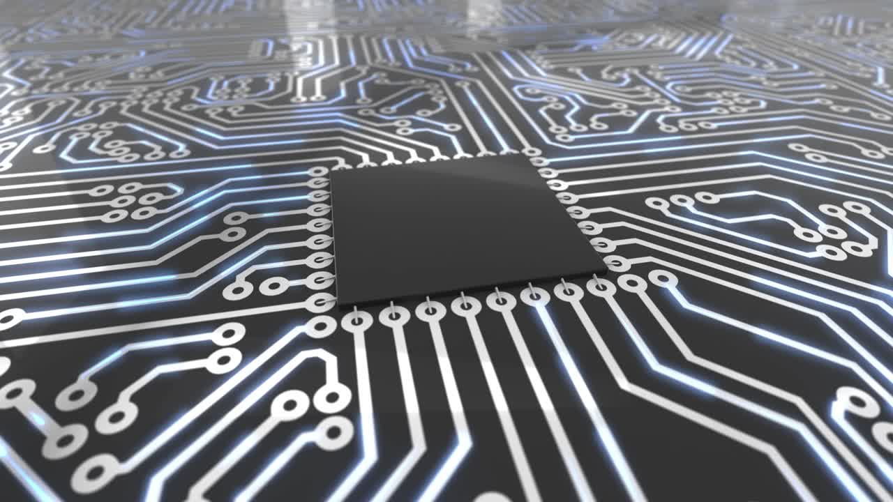 어두운 파란색 회전 컴퓨터 회로 보드 루프 4k