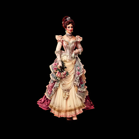elegant victorian woman portrait animation isolated asset, transparent 4k video, alpha channel