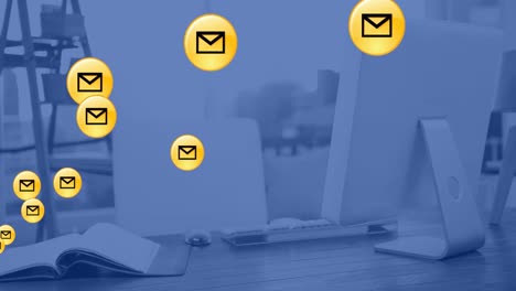 animación de la red de iconos de correo electrónico a través de la computadora en la oficina.