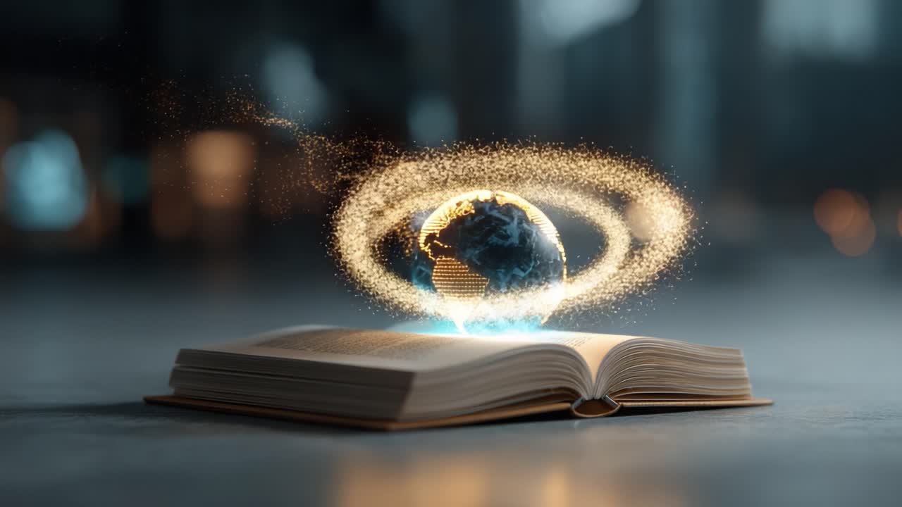 A Mystical Book Unveiling a Glowing Earth: A Symbol of Knowledge, Exploration, and the Wonders of the Universe Captured in a Captivating Visual Journey