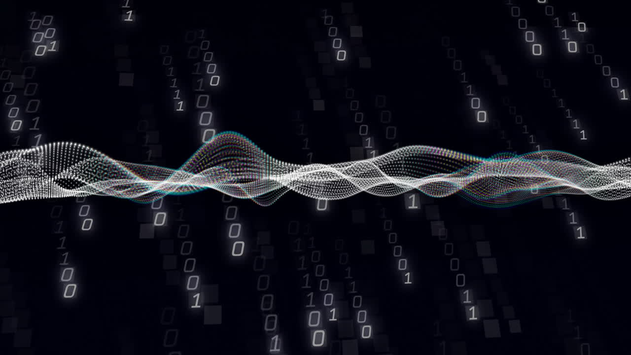 Animation of white shapes moving over binary coding