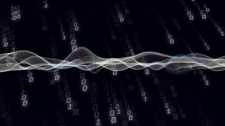 Animation of white shapes moving over binary coding