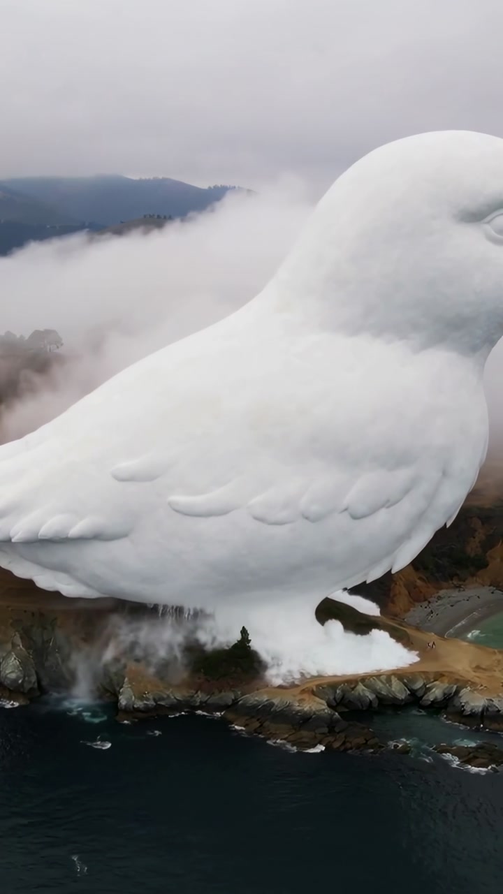 Vertical video: Camera tilting revealing birdlike vapor contacting cliffs, releasing mist to shore