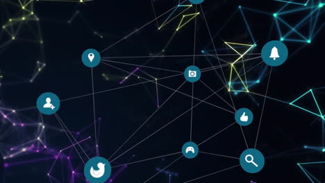 animación de la red de conexiones con iconos sobre formas