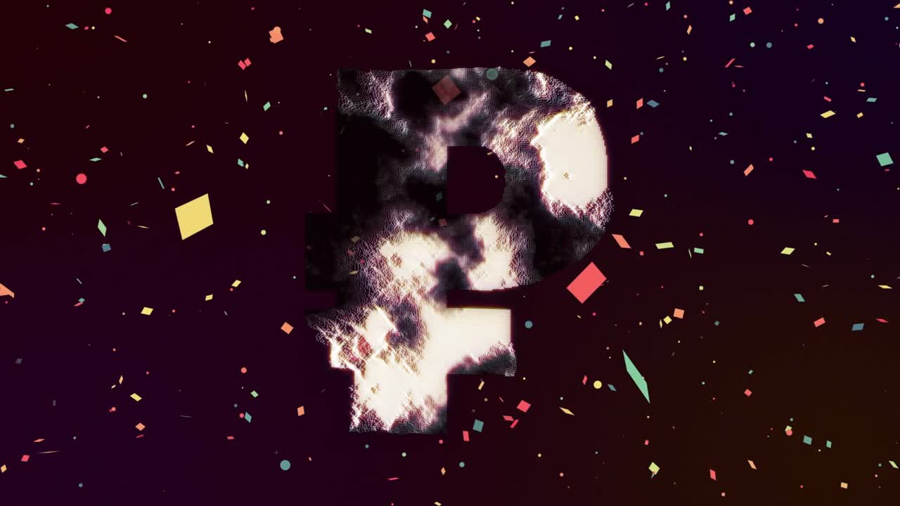 On start, glowing particles merging into currency symbol and confetti drifting showing finance