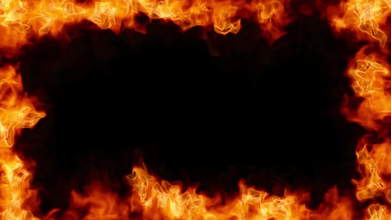 Animerede flammer blusser uendeligt langs rammens kant på en mørk baggrund, gentagende flammeanimation.