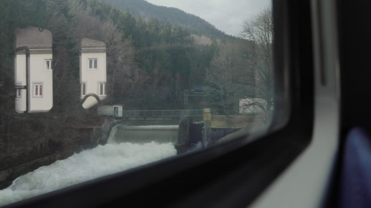 view from outside the train window in winter around Creux Du Van, Neuchatel, Switzerland. travel videos in winter.