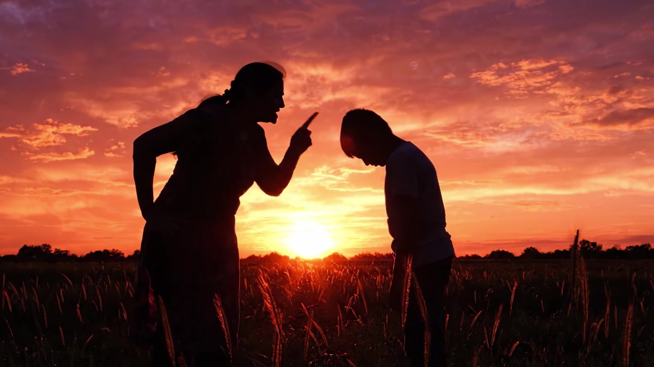 Sagome contro un tramonto vibrante: una madre e un bambino condividono un momento di connessione in un campo illuminato dalla bellezza della natura