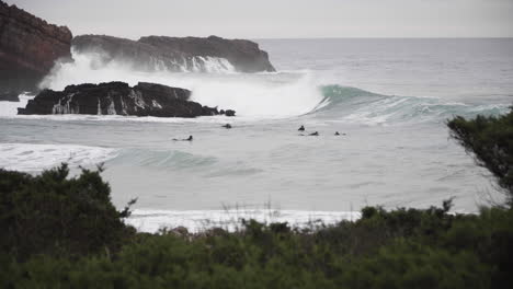 surfers paddling in the line up waiting for waves