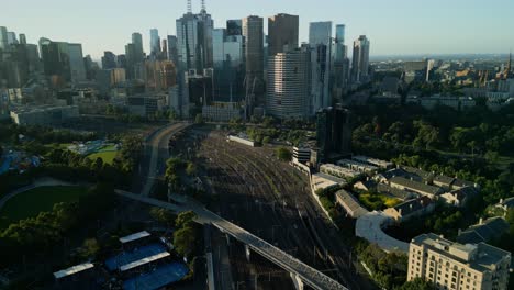 aerial drone reveal of the city of melbourne, victoria, australia