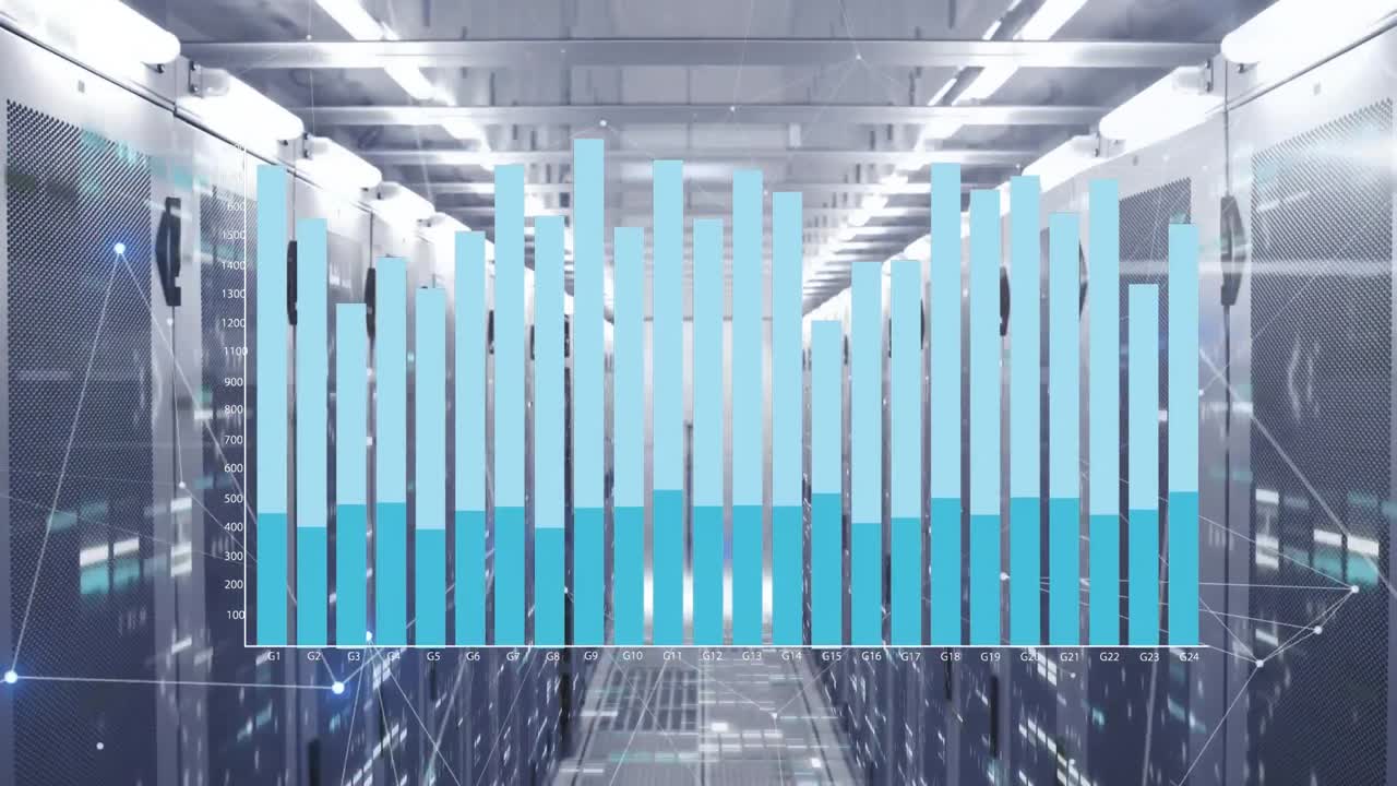 Animation of data processing over server room