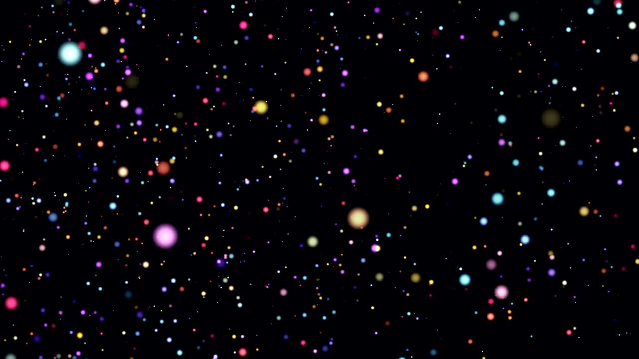 A lot of multi-colored moving particles in space