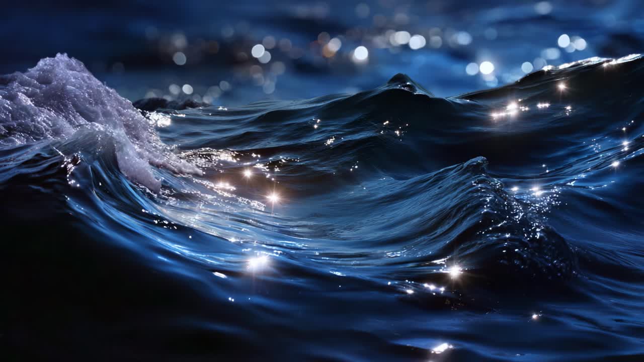 Glistening Ocean Waves with Foamy Crest Revealing the Serenity and Beauty of Nature's Water Surface in a Captivating Display of Light and Movement