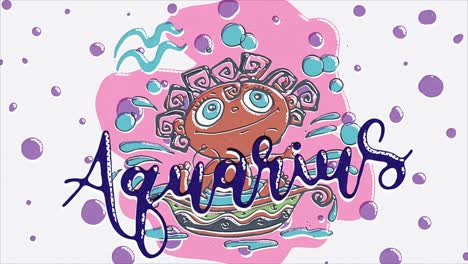 cute aquarius sign, colorful retro style animation