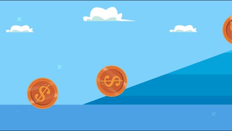 coins money dollars in hill animation