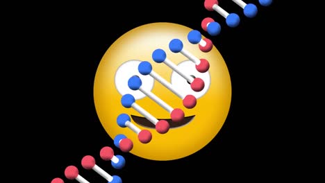 Animation-Des-Glücklichen-Emoji-Symbols-über-Dem-DNA-Strang