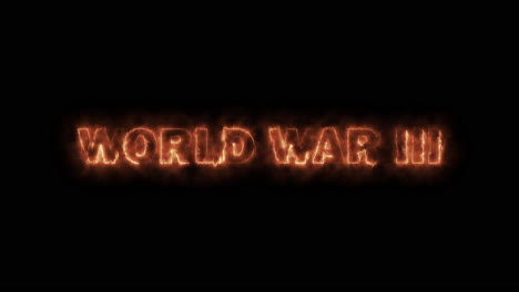 world war iii text animation fire effect on black background - the threat near the third world war right at the door, burning letters