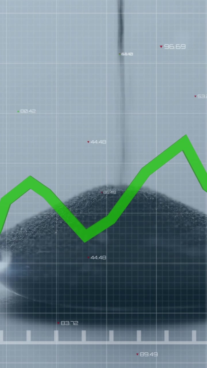 Animazione di linea verde ed elaborazione di dati finanziari su una clessidra