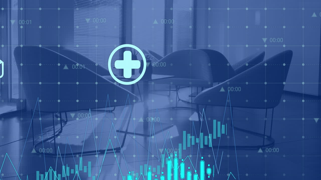 animación del procesamiento de datos financieros sobre sillas en una oficina vacía