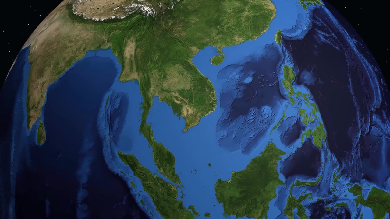 Un globo terrestre 3D rotante ingrandisce il Sud-est asiatico evidenziando Phnom Penh, Cambogia, con dati.