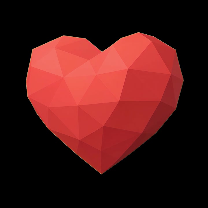Forma de Corazón Rojo Low Poly Giratorio sobre Fondo Negro