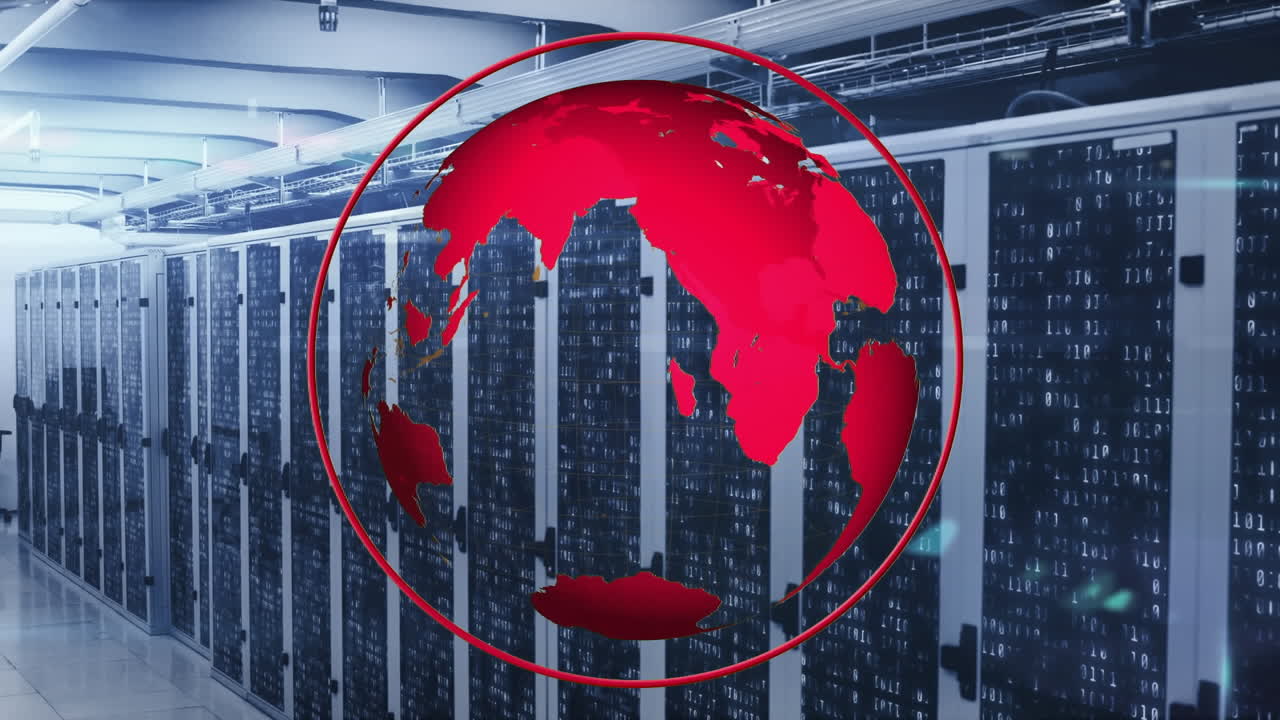 animación del globo y procesamiento de datos a través de servidores informáticos