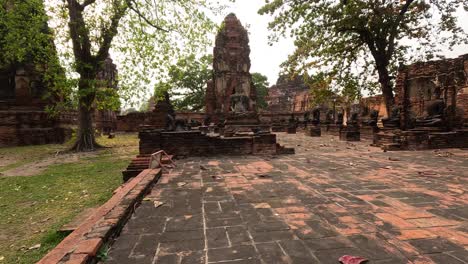 slow panoramic view of serene temple ruins